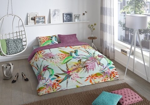 Lenjerie de pat pentru doua persoane, Good Morning Helena, 100% bumbac, 3 piese, multicolora