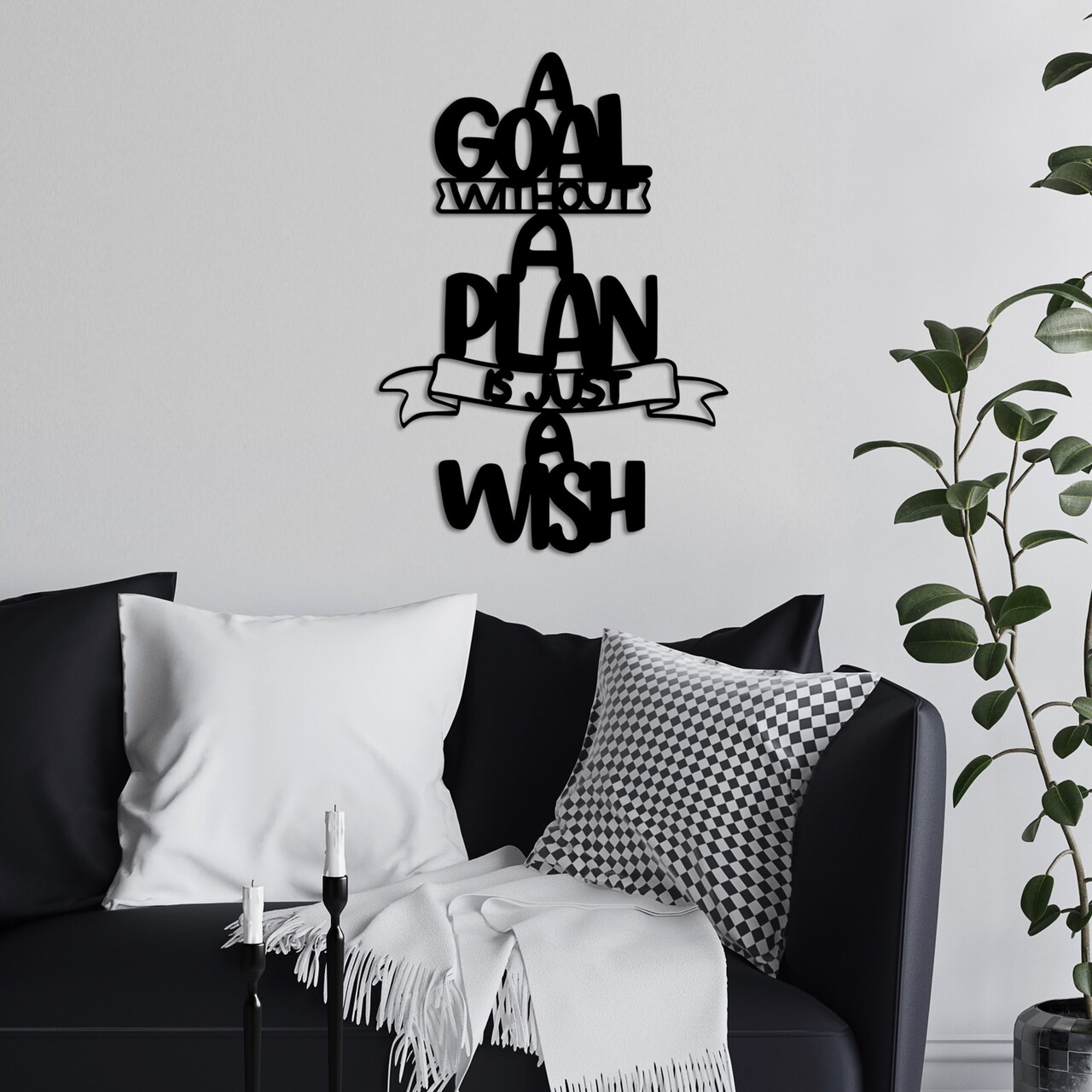 Decoratiune de perete, Plan is Just, Dimensiune: 30 x 54 cm , Negru - view 2