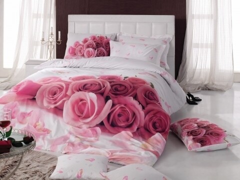 Lenjerie de pat pentru o persoana, 3 piese, 100% bumbac ranforce, Cotton Box, Darling Pink