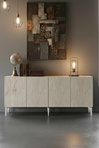 Consola, Hanah Home, Gumus 180, 180x79x32 cm, Alb / Travertin