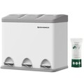 Cos de gunoi colectare selectiva / cos de reciclare 3 in 1, cu pedala, 3 x 8 L, otel/plastic, alb/gri