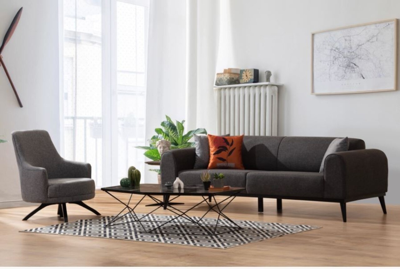 Canapea extensibila cu 3 locuri, Artie, 560ARE2910, Lemn de fag / PAL, Antracit - 1 | YEO