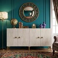 Consola, Hanah Home, Squarel 150, 150x75x32 cm, Alb / Travertin