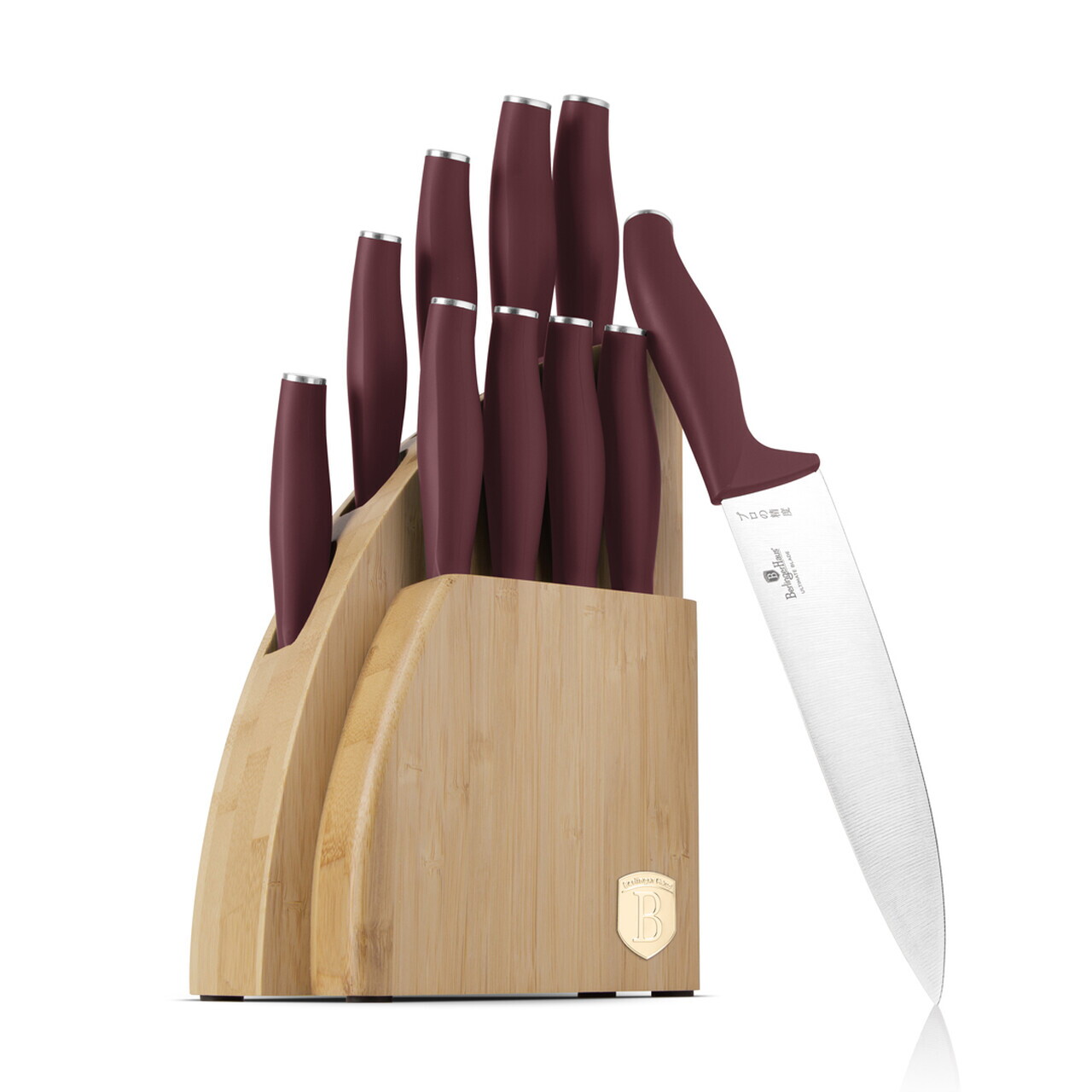 Set 9 cutite cu suport Berlinger Haus, Leonardo, inox/bambus, visiniu mat/natur - imagine 2