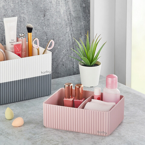 Organizator de machiaj, ORG, 5.5x12x16 cm, Plastic, Roz / Gri / Alb Hebron