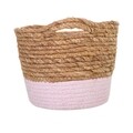 Cos pentru depozitare, Creaciones Meng, 16x19 cm, stuf/hartie impletita, natural/roz