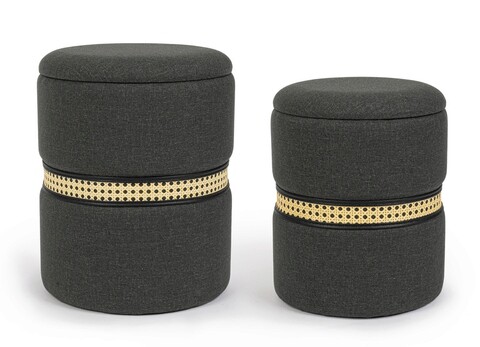 Set 2 taburete cu spatiu de depozitare karina, bizzotto, Ø36 x 44 cm, mdf/poliester, gri carbon