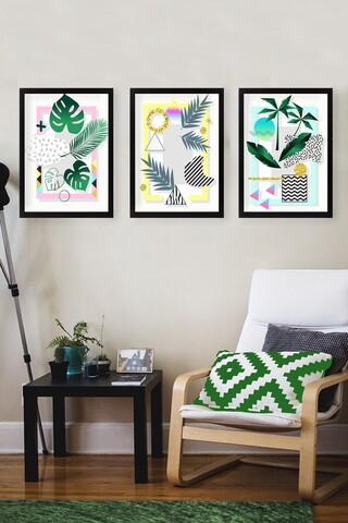 Set 3 tablouri decorative nature geometric, tablo center, 24x29 cm, mdf, multicolor