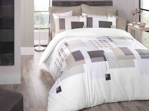 Lenjerie de pat dubla King Size, Victoria, Shiste, 4 piese, 100% bumbac ranforce, bej /100