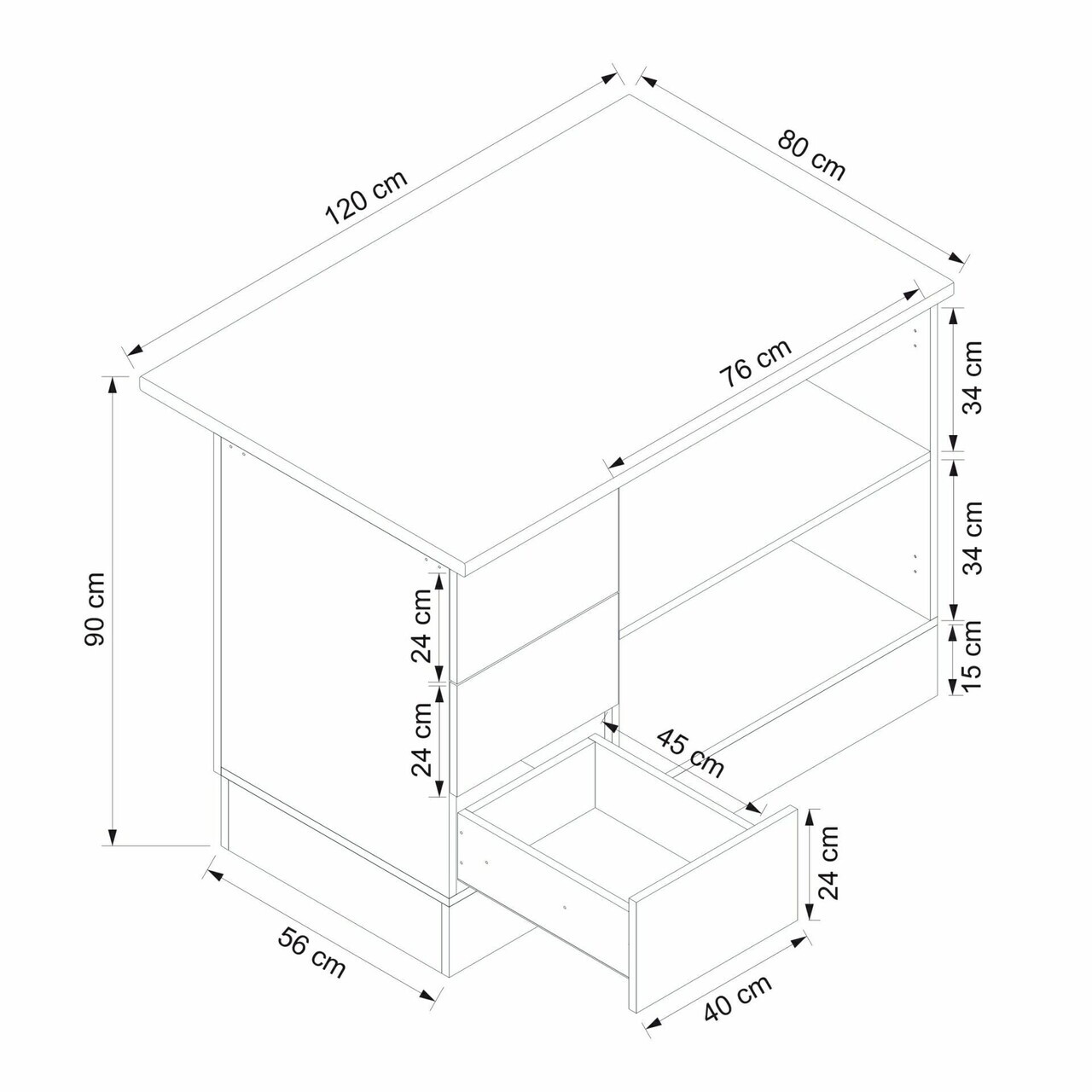 Insula de bucătărie, Hanah Home, Alvinka, 120x90x80 cm, Alb — imaginea 8