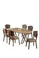 Set masa si scaune (7 piese), Hanah Home, Flori, Pin / Aspect de lemn / Cappuccino