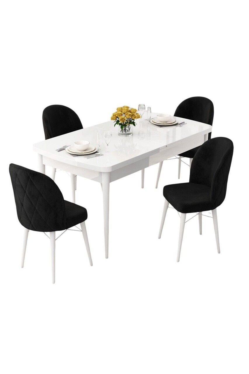 Set masa extensibila si scaune (5 piese), Hanah Home, Rut, Alb/Negru — imaginea 2
