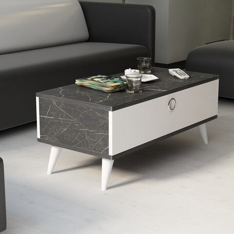 Masuta de cafea CERI1, Gauge Concept, 90x45x38.2 cm, alb/negru 90x45x38.2