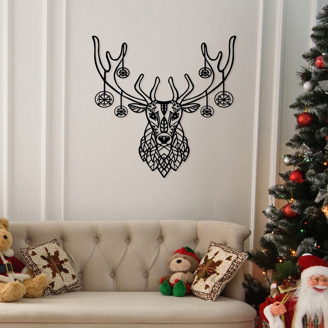 Decoratiune de perete, Christmas Deer, Metal, Dimensiune: 70 x 69 cm, Negru - 2 | YEO