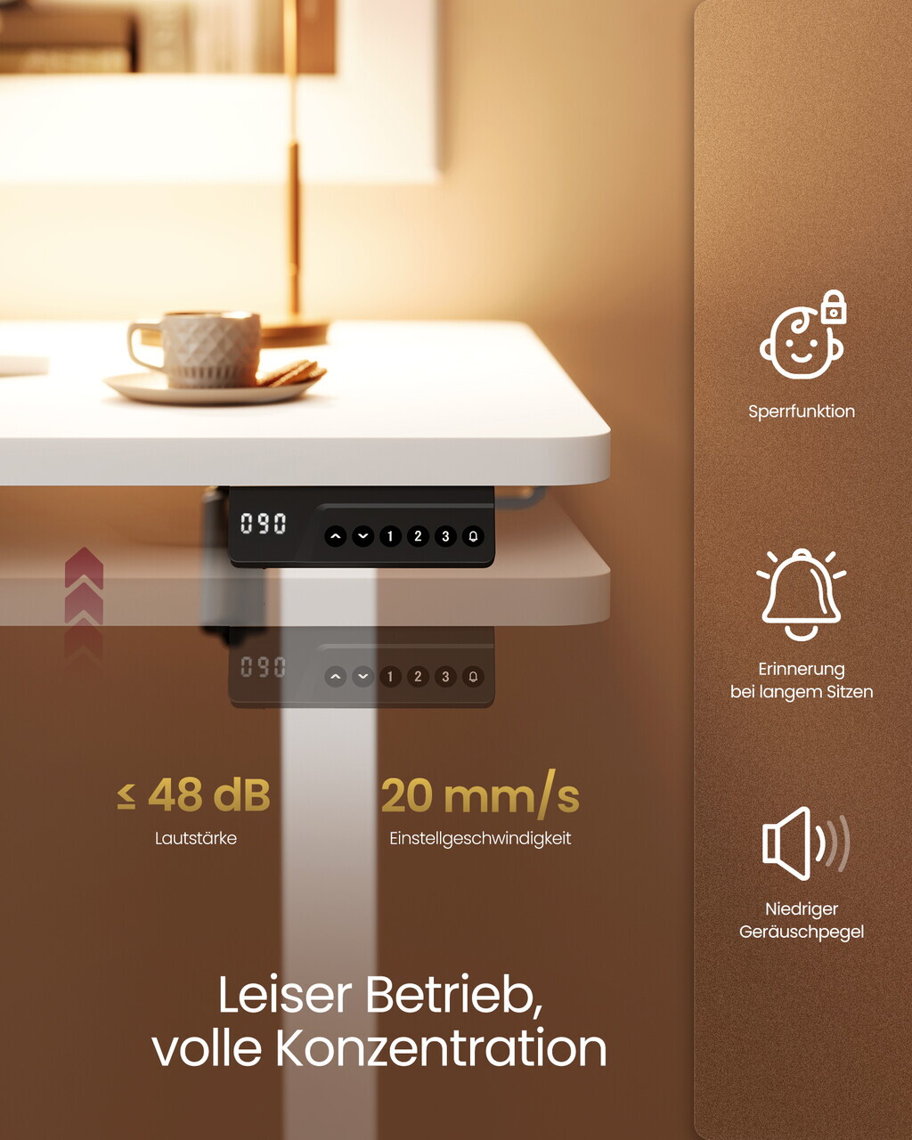 Birou electric reglabil pe inaltime, Vasagle, 140x60x72-120 cm, PAL/otel, alb - imagine 5