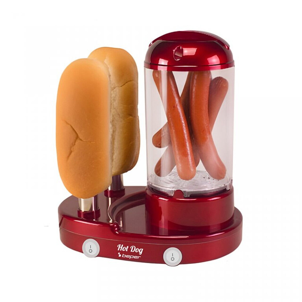 Aparat de preparat hot dog si fierbator oua, 3 in 1, Beper, 440W, rosu - view 2