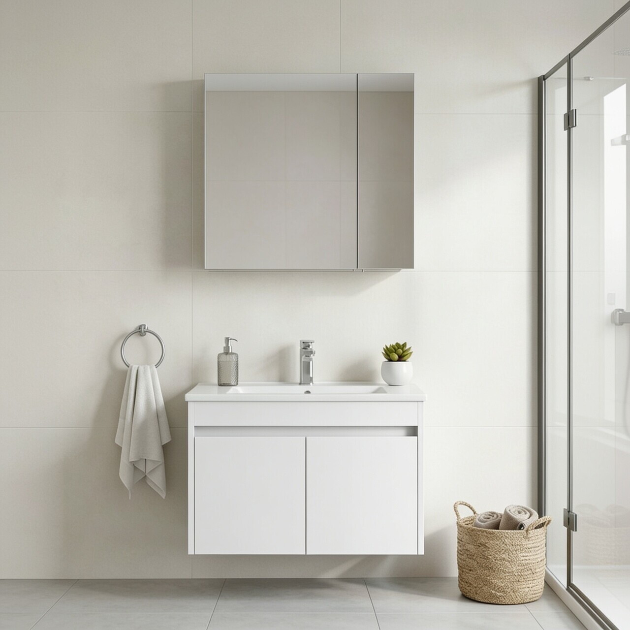 Set Dulap de Baie cu Chiuvetă și Oglindă (2 Piese), Hanah Home, Side 85 v2, Alb mat