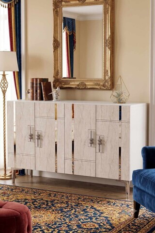 Consola, Hanah Home, Ilay 120, 120x75x32 cm, White / Travertine / Silver