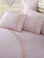 Lenjerie de pat dubla cu broderie, 6 piese, 240x260 cm, 100% bumbac ranforce , Cotton Box, roz