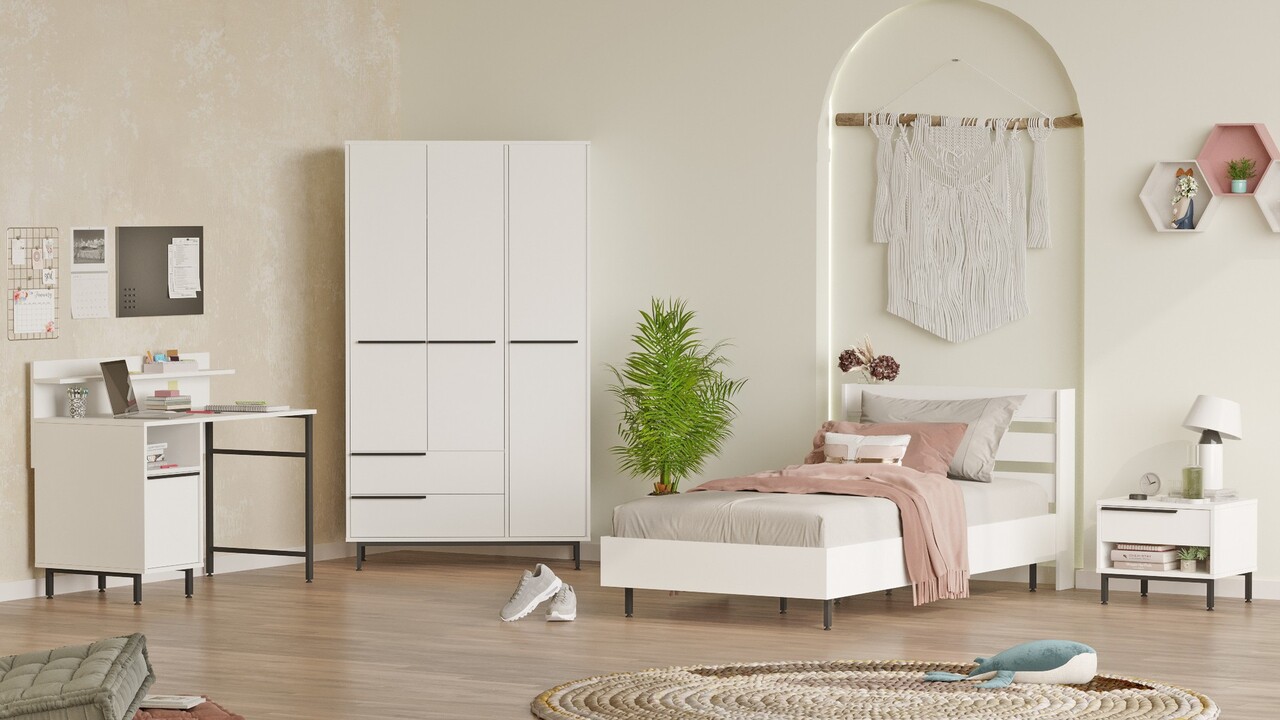 Set dormitor pentru copii, Locelso, ON24-W, Alb - 2 | YEO