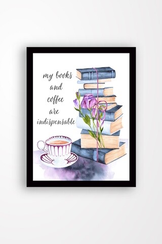 Poza Tablou decorativ Books And Coffe, Tablo center, 24x29 cm, MDF, multicolor