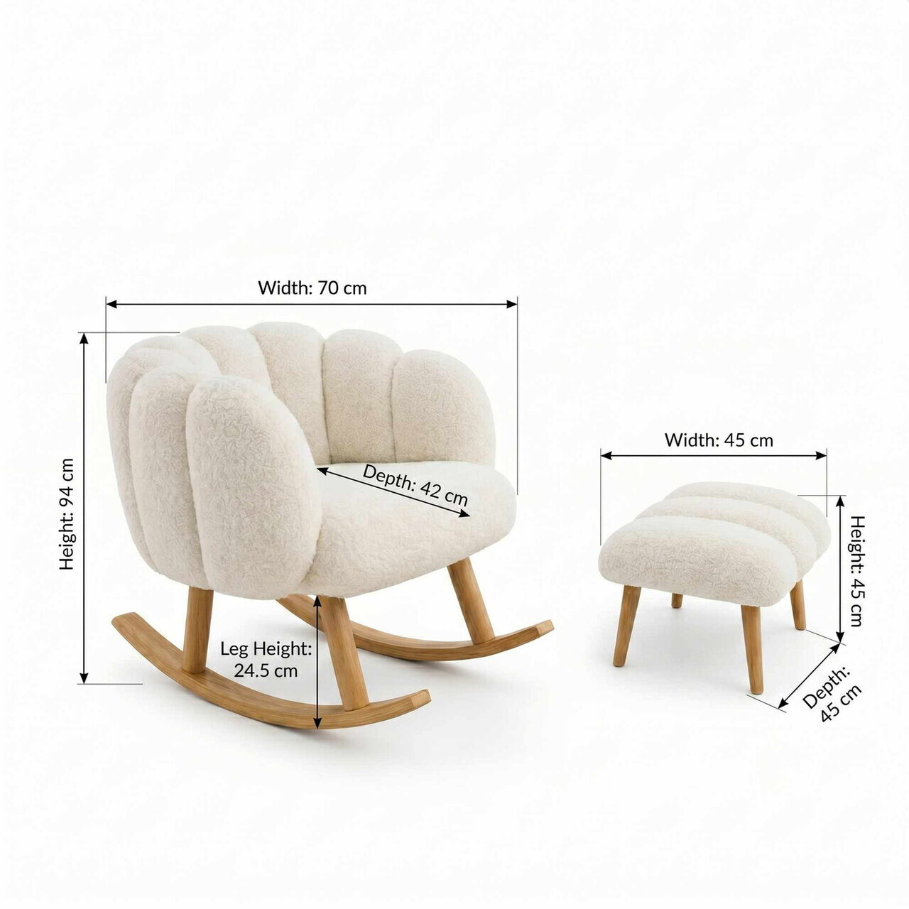Set fotoliu cu aripioare și puf (2 piese), Atelier del Sofa, 666HAC5106, PAL, Alb — imaginea 5