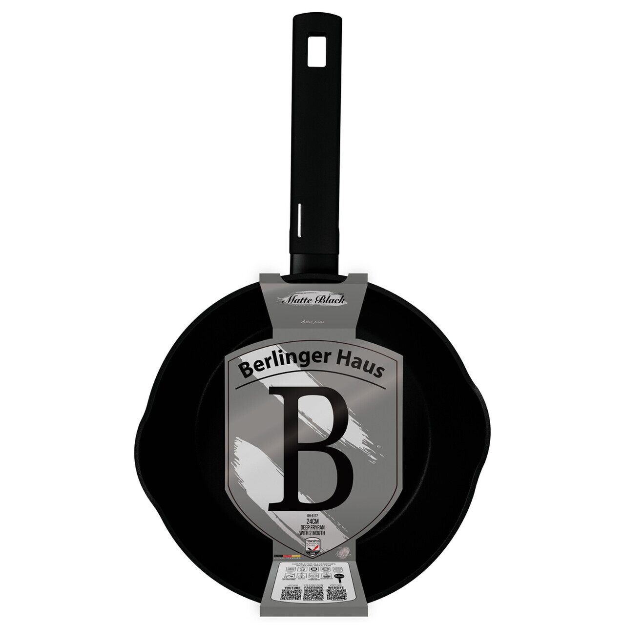 Tigaie adanca Berlinger Haus, Matte Black, 24 cm, 2.3 L, aluminiu forjat, negru - imagine 14