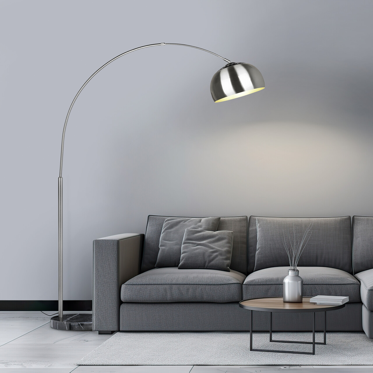 Lampadar Argentina, TRIO, 38x172.5x200 cm, 60W, 1x E27, metal, argintiu mat/negru - 1 | YEO