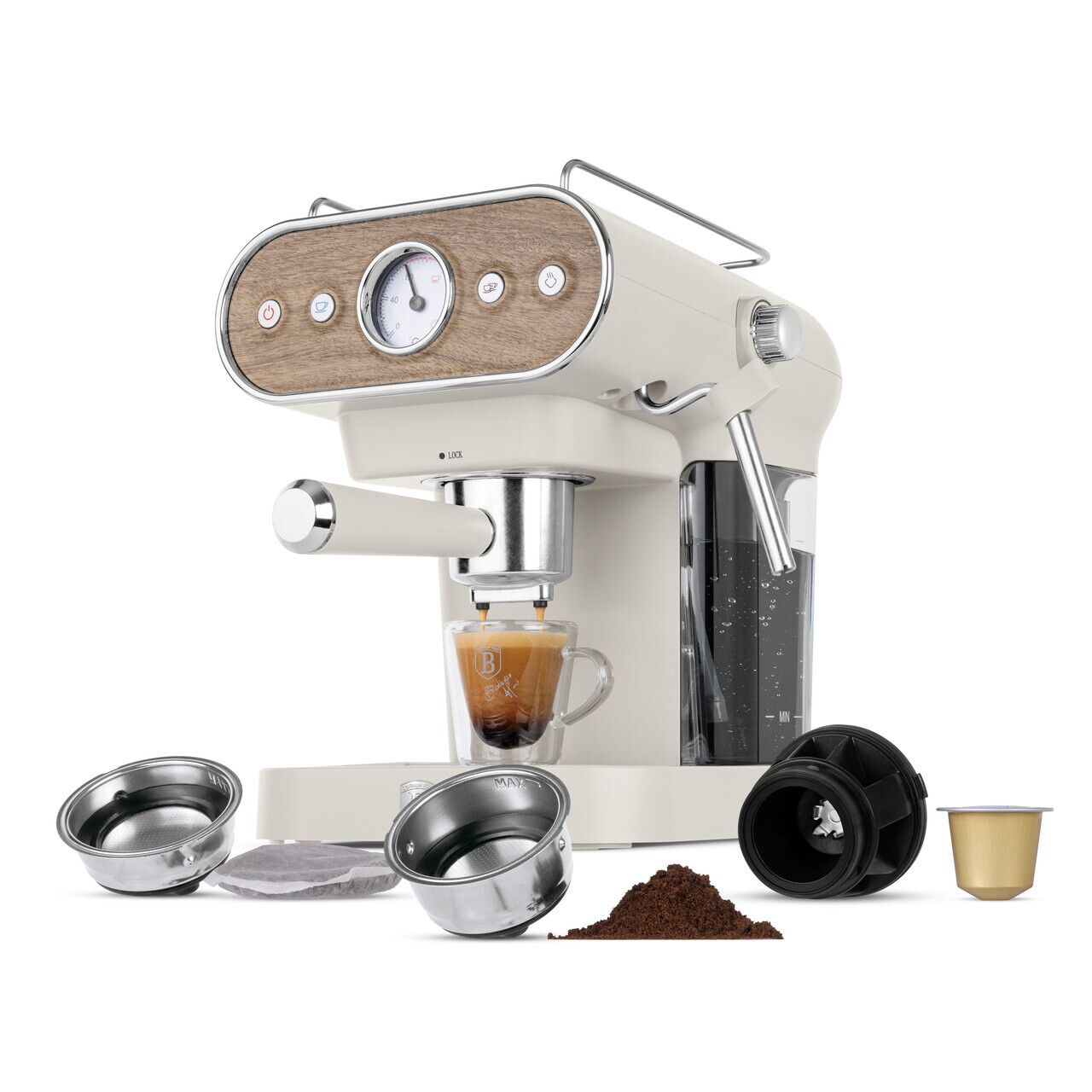 Espressor 3 in 1 Berlinger Haus, Sahara Nordic, 950W, 23x26.5x30.5 cm, inox, crem mat/natur - view 2