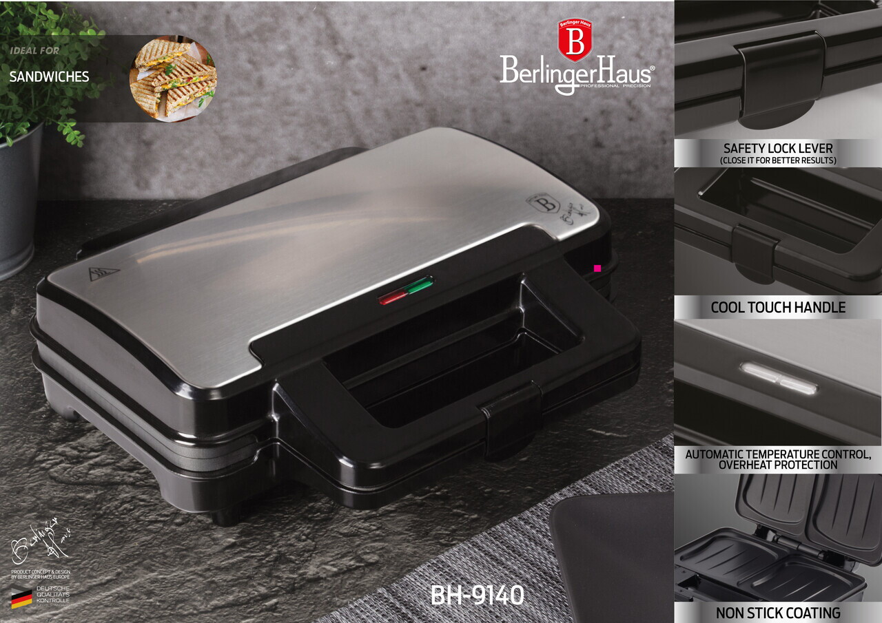 Sandwich maker Berlinger Haus, Eternal, 28.5x15.2 cm, titan, argintiu/negru - imagine 6