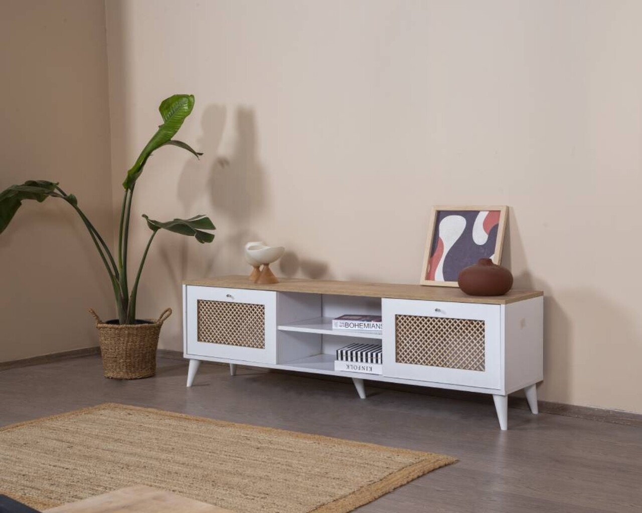 Comoda TV, Wolina, Goose, 55x180x41 cm, Stejar alb - 1 | YEO