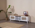 Comoda TV, Wolina, Goose, 55x180x41 cm, Corp: 100% MDF, Alb / Stejar