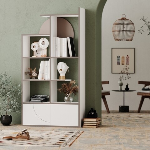 Biblioteca Half, Decortie, 85x30x164 cm, PAL melaminat, alb/light mocha 85x30x164