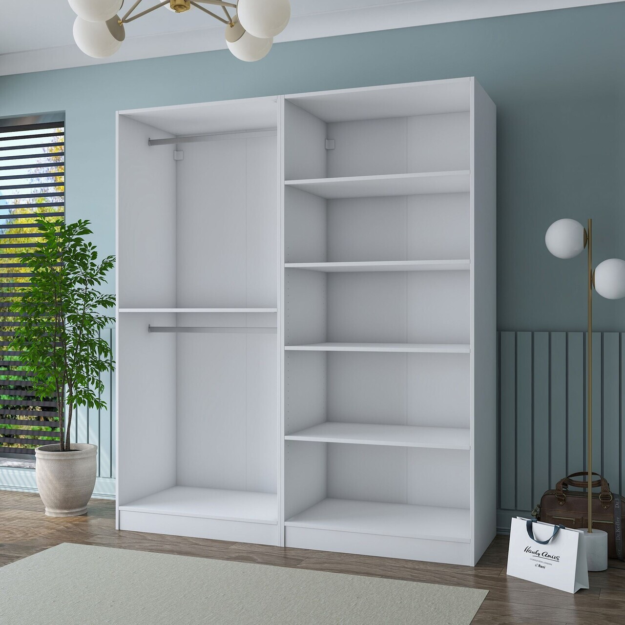 Dulap pentru haine, Hanah Home, BA194, 180x210x57.5 cm, PAL melaminat, Alb - view 6