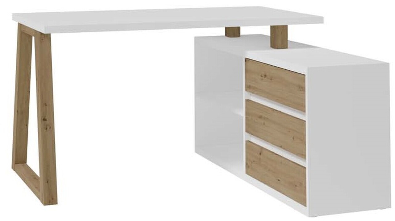 Birou cu dulap lateral ADRK, Iwo II, 135x115x75.2 cm, PAL laminat, alb/artisan — imaginea 3