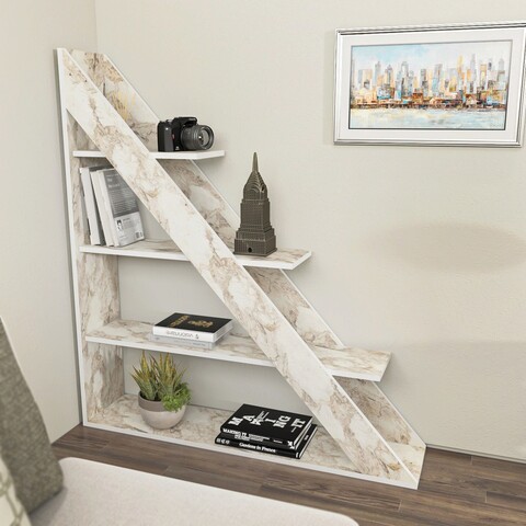 Corp biblioteca, zena home, pisagor, 120x131.8x25 cm, pal, alb