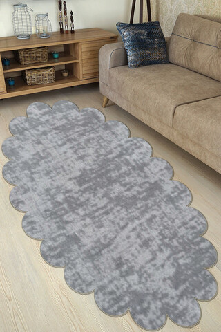 Covor, ellipse daisy pattern, 150x230 cm, poliester, gri deschis