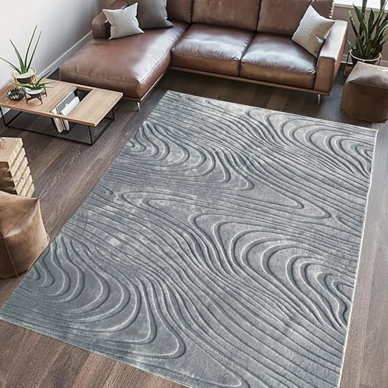 Covor 3D cu model in relief, Wave, Heinner, 200x300 cm, poliester, gri