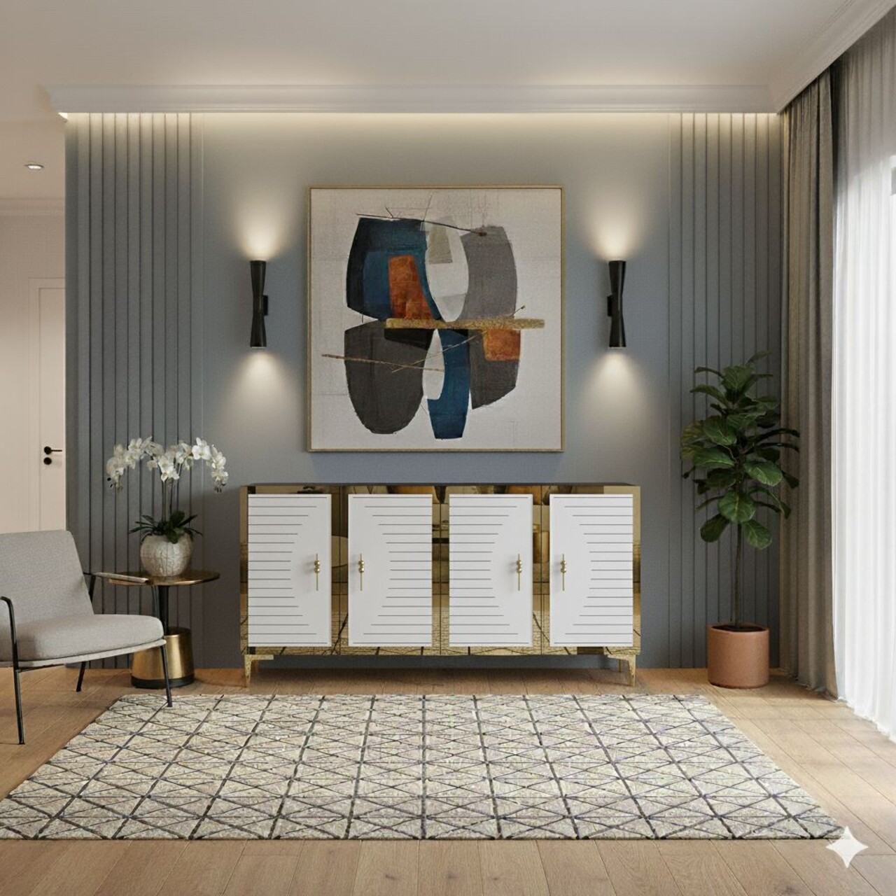 Consola, Hanah Home, Tuna 120, 120x75x32 cm, Alb/Auriu - view 2