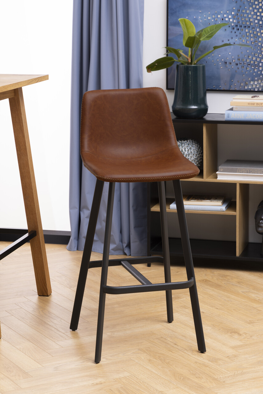 Scaun de bar Oregon, Actona, 46.5x50x103 cm, piele ecologica/otel, brandy retro - view 5