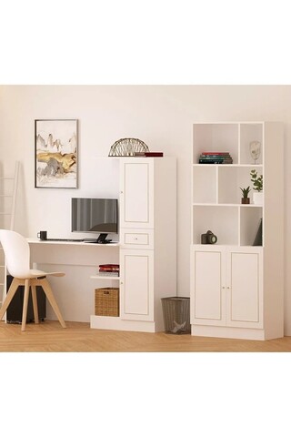 Set birou si biblioteca, Rabi, Rb1000401558, 155x150x40 cm, Alb mat