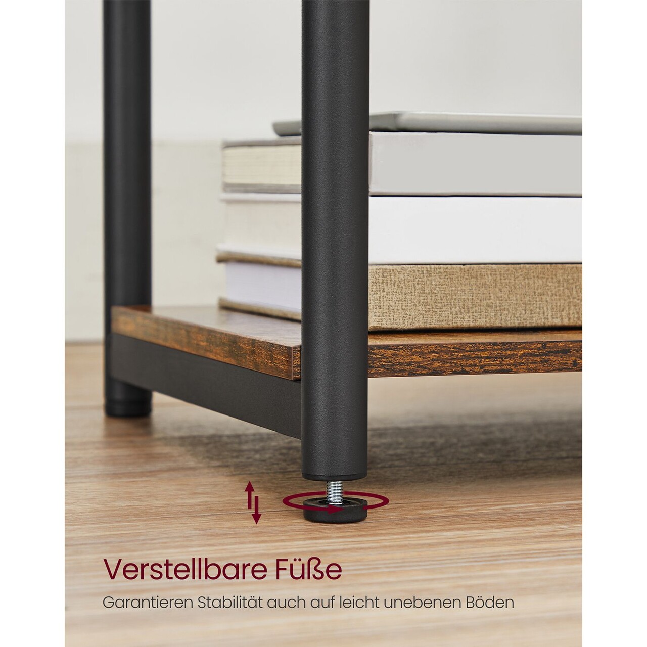 Masuta de cafea / noptiera cu priza si USB, Vasagle, 34x30x58 cm, PAL/otel, maro - 2 | YEO