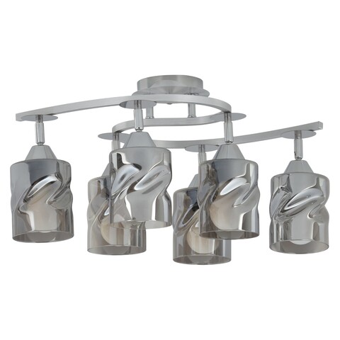 Plafoniera, Evea, L.55 l.38 H.26 cm, 6 x E27, 60W, metal/sticla, argintiu/alb