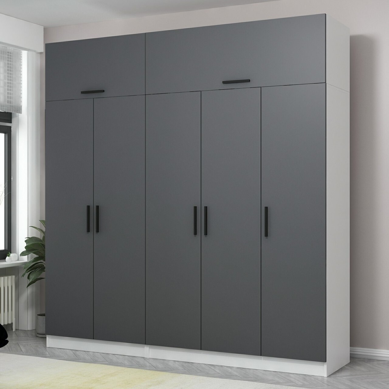 Dulap pentru haine, Minerva, Kale, 225x255x52 cm, PAL, Antracit - 1 | YEO