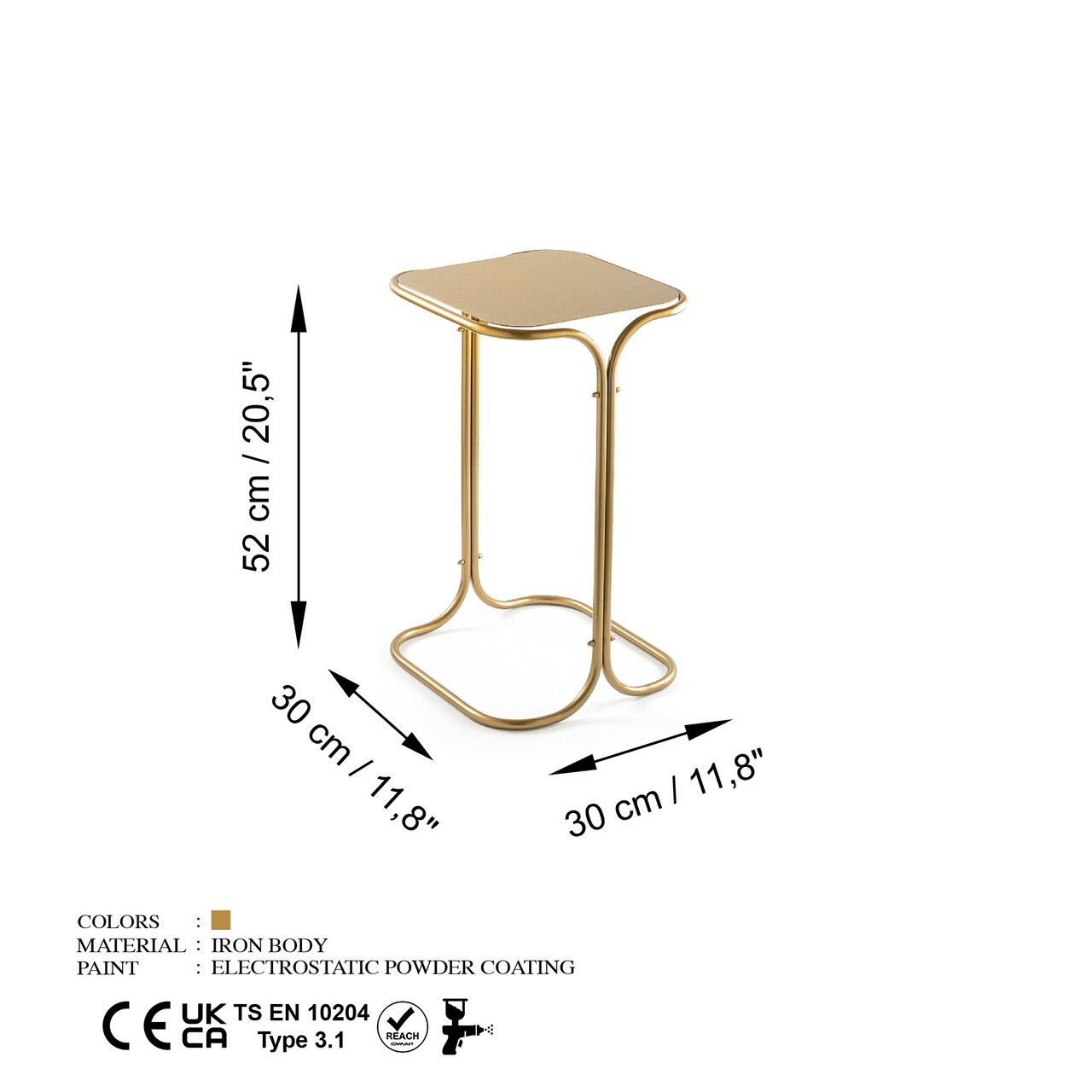 Masuta de cafea, Cerritos, Shb-001-B, 30x52x30 cm, Metal, Auriu