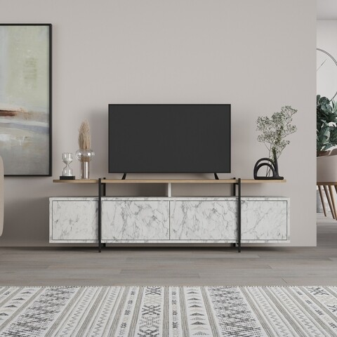 Comoda TV, Decortie, Hanley Carrara, 160 x 48 x 35.6 cm, pal melaminat, multicolor