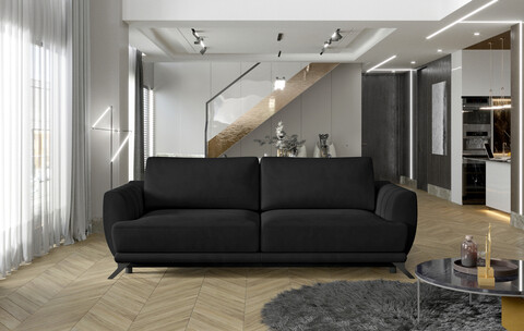Canapea extensibila 3 locuri ELTAP, Meg15, Megis, 242x95x90 cm, lemn/poliester, negru
