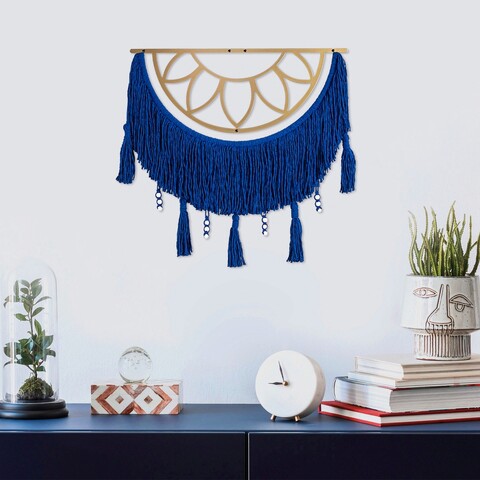 Decoratiune de perete, sunset, macrame, metal, albastru / auriu