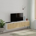 Comoda TV, Decortie, Spark, 180 x 35 x 35.6 cm, pal melaminat, stejar/alb