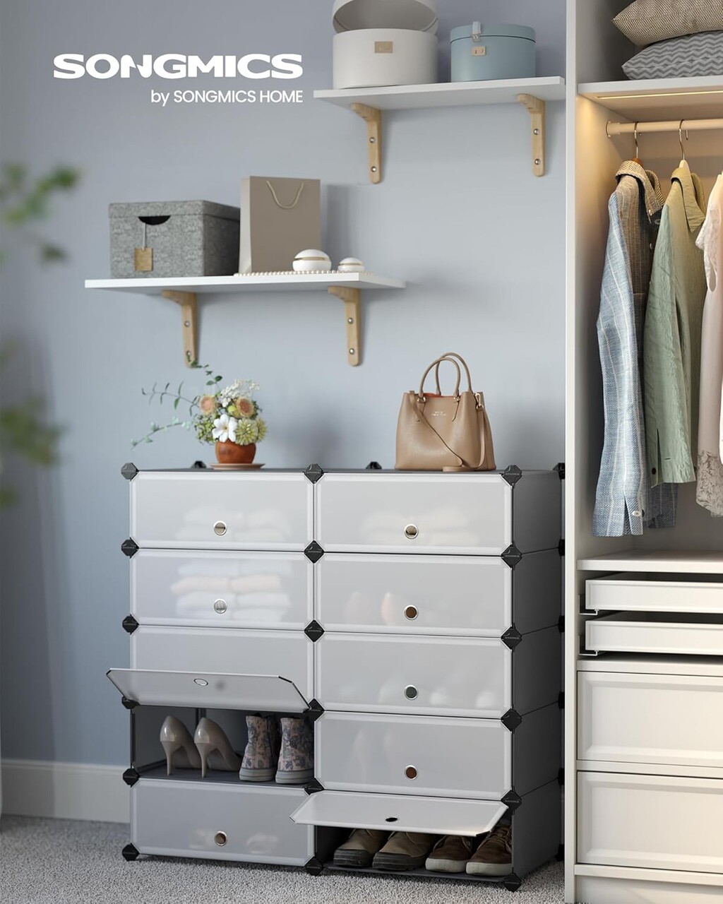 Dulap modular pentru incaltaminte Songmics 10 compartimente 43x31x173 cm ABS/fier gri